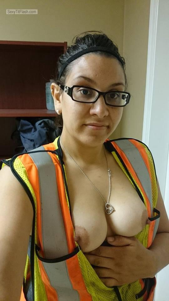 Tit Flash: Ex-Girlfriend's Medium Tits (Selfie) - Topless Caroline from Canada